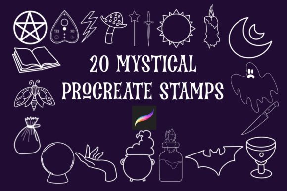 20 Mystical Witchy Procreate Stamps for Digital Creators