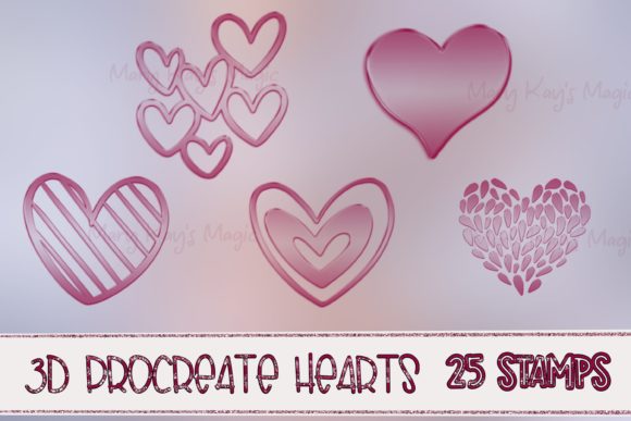 3D Gradient Procreate Heart Stamps - 25: Elevating Digital Art with Metallic Flair