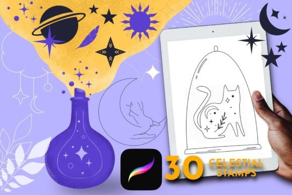 Elevate Your Digital Art with Celestial Procreate Brush and Magic Stamps
